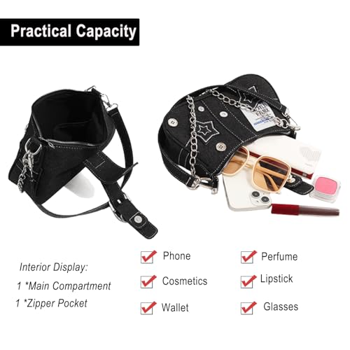 Image of Grunge Shoulder Bag Fairy Grunge Hobo Bag Denim Chain Y2K Purses Crossbody Bag for Women