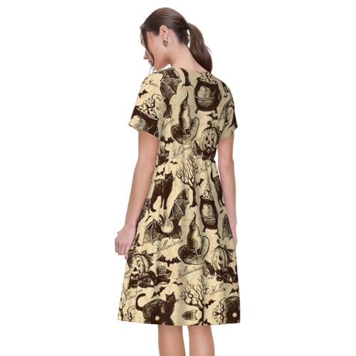 Robe d'été mi-longue à manches courtes arborant l'imprimé sorcière