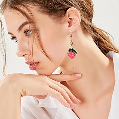 Ssyhqax 20 Pcs Enamel Strawberry Cat Charms Fruit Ornament Pendant Charms For Earring Bracelet Necklace Diy Jewelry Making Phone Case Keychain Craft Accessories #TOP2