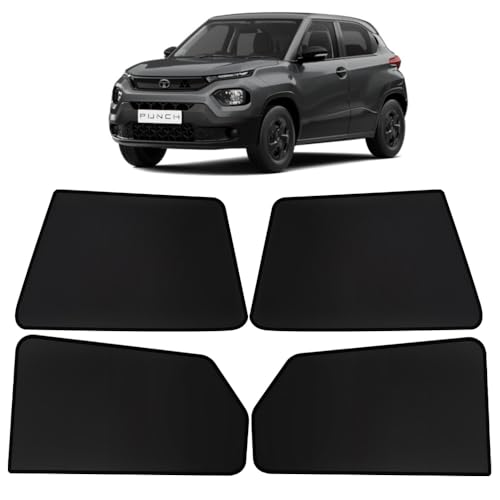 Image of OTO2EYE Car Sun Shade Compatible for Tata Punch Model 2021 to 2025, Z-Black Fix Type Side Window Curtains, Only Half Cut in Front Window, 4 Pieces Set