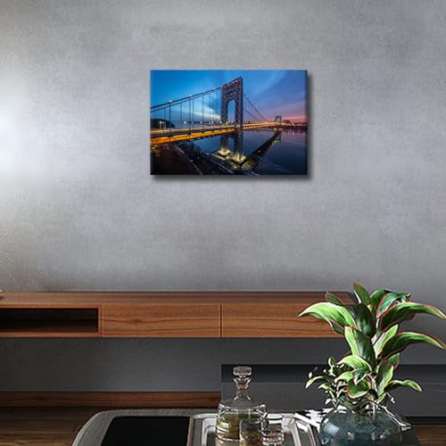 Tumovo ZY02-CANVASART-BRIDGE-1P-30-24 1 Piece Canvas Wall Art Colorful George Washington Bridge Pictures Modern Cityscape Painting New York Manhattan City Poster Canvas Prints thumb #3