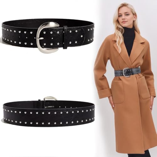 Yalice Women's Thick Leather Belts Wide Western Cowgirls Belt for Jeans Dresses Rivet Chunky Belts with Metal Buckle2