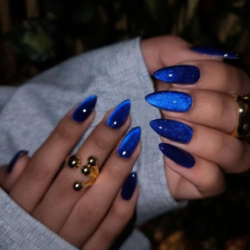 Royal Blue Glitter Press on Nails Medium Almond...