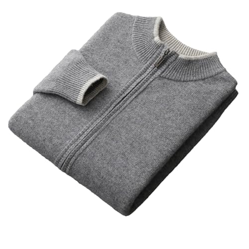 Men’S Merino Wool Warm Sweater Thickened Cardigan Patchwork Knitted Tops Zipper Turtleneck Long Sleeve Outerwear