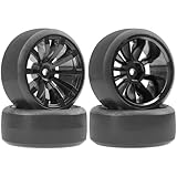 ShareGoo RC 1/10 Drift Tires W/Plastic Wheel Rims 12mm Hex Compatible with HSP Tamiya Kyosho RedCat Traxxas Sakura WLtoys 3Racing 1/10 RC On-Road Racing Touring Car (Black)