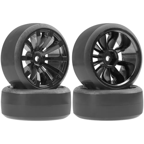 ShareGoo RC 1/10 Drift Tires W/Plastic Wheel Rims 12mm Hex Compatible with HSP Tamiya Kyosho RedCat Traxxas Sakura WLtoys 3Racing 1/10 RC On-Road Racing Touring Car (Black)