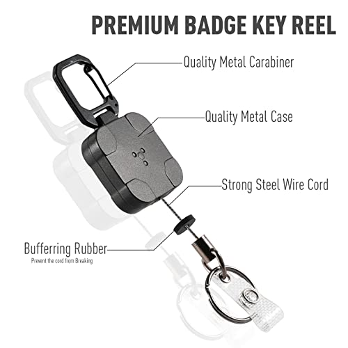 Titrys Metal Badge Reels Retractable Keychain,Self Retractable Badge Holder Key Reel With 31” Steel Retractable Cord, 8 Oz(Black) #TOP2