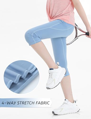 Happy Cherry Girls Athletic Leggings Capri Yoga Pants Stretch Slim Fit Tight 3/4 Pant with Pockets 2 Pack 5-11Y3