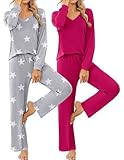 Ekouaer 2 Pack Pajama Sets for Women Long Sleeve Top with Pants Lounge Sets Soft Sleepwear Loungewear with Pockets