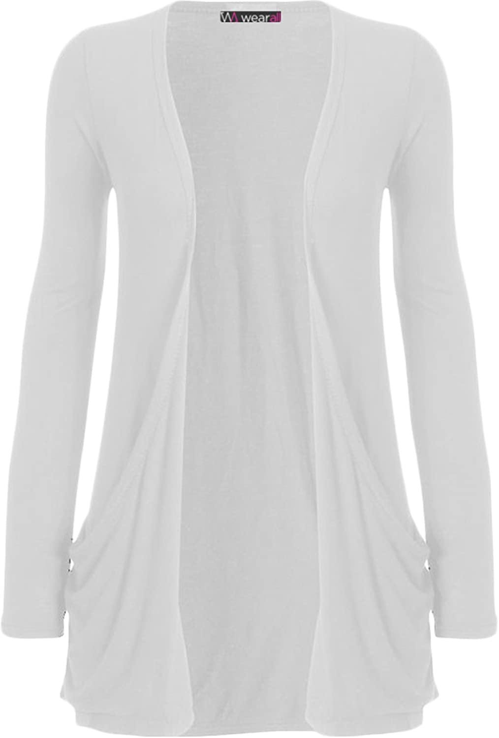 WearAll Ladies Long Sleeve Boyfriend Cardigan Womens Top - White - 12/14