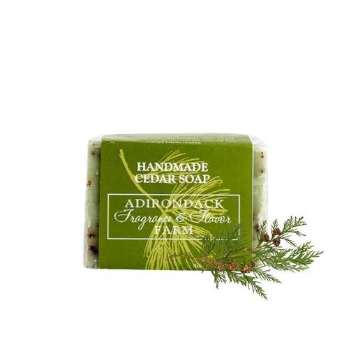 Adirondack Fragrance & Flavor Farm ADK Natural Cedar Soap Bar 4 oz., Handmade Vegan Olive Oil Body Soap for Dry and Sensitive Skin, Moisturising for Men, Women & Babies, Produced in the USA