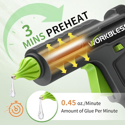 WorkBless Cordless Hot Glue Gun Full Size,Hot Glue Gun with 20V 2000mAh Battery & 30pcs 11mm Clear Glue Sticks, Heavy and Duty Hot Glue Gun for Arts, Repair, Wood Working, Leak-Proof Nozzle — view 3