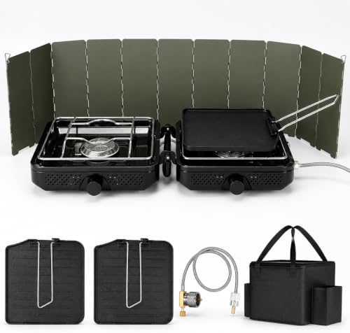 Uniflasy 2 Burner Camping Stove Kit with Carry Bag & Wind Guards