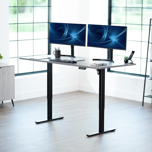 Image of VIVO Dark Gray 71 x 36 in Standing Desk, DESK-KIT-1B7G-36 | Electric, Holds 220 lbs, Sit Stand, Height Adjustable, Extra Deep Table Top, Memory Presets, 1B Series, Black Frame