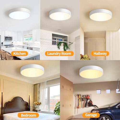 Image of Flush Mount Ceiling Light Fixtures White LED Dimmable 5CCT 12In 24W 2Pack