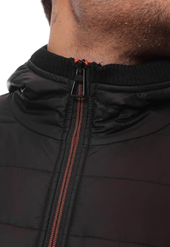 Image of CRK Men's Hooded Nylon Jacket with Knit Sleeves - Flannel Lined, Long Sleeve, Full-Zip Design