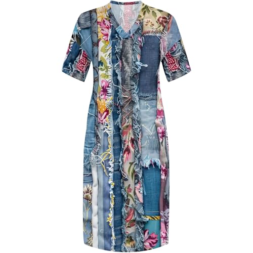 Image of SUZONANA Womens Plus Size Denim-Print Fashion Maxi Dresses Casual Soft Tshirt Dress
