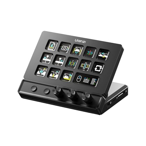 Ulanzi D200X kontroler strumieniowy 8 w 1 z 3 pokrętłami, 14 przycisków makro LCD, streaming ze stacją dokującą, 4K HDMI, złącze audio, USB-C, kompatybilny z Mac/Windos, do OBS/streamingu/edycji