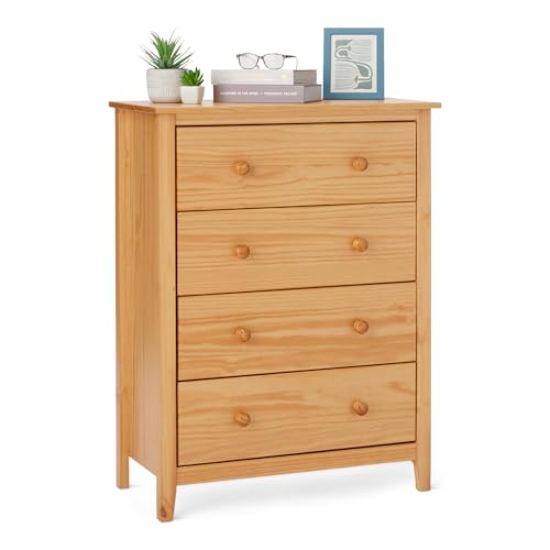Amazon Basics Chest of Drawers 4 Drawer Cabinet Bedroom Storage Dresser Solid Pine Wood Oak 39.5 x 75.2 x 100 cm