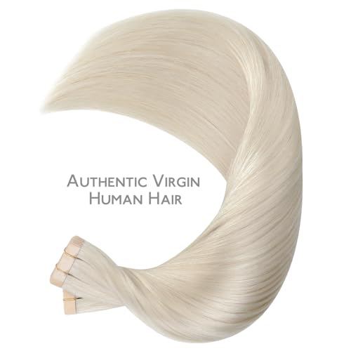 Image of WENNALIFE Tape in Hair Extensions Human Hair, 40pcs 100g 24 inch Platinum Blonde Hair Extensions Real Human Hair Straight Tape in Extensions Invisible Extensions