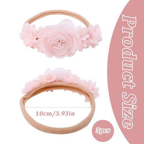 3 Stücke Baby Haarband, Blume elastisches Haarband, Weiche Baby Mädchen Stirnbänder, Zarte Blumen Nylon Stirnbänder Haarbänder Zubehör für Neugeborene Kleinkinder Haarschmuck