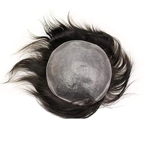 Voloria Toupee For Man Ultra Thin Skin Pu Men's Hairpiece European Virgin Human Hair Replacement System Pieces 10X8Inch 1B Off Black Color #TOP6