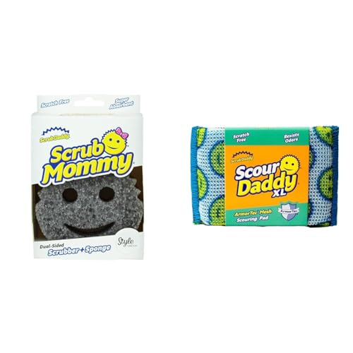 Scrub Daddy Scrub Mommy Washing Up Sponge - Dual Sided Scrubbing Non Scratch Scourers & Scour Daddy XL, Scourers Non Scratch Scrubbing Sponge, Scouring Pads, Kitchen Sponges