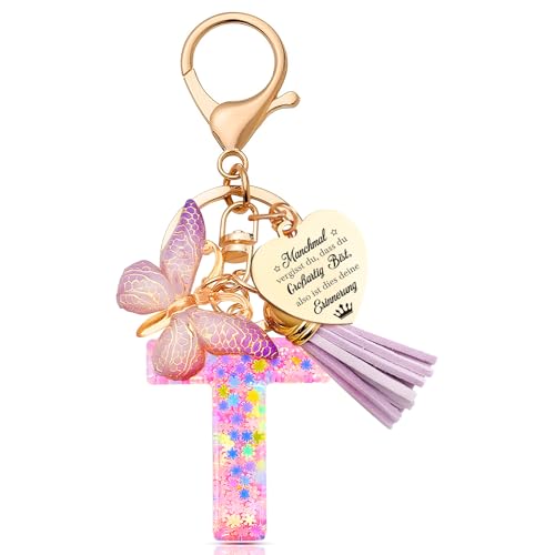 Anruzon Schlüsselanhänger Mädchen - Buchstabe Schlüssel - Anhänger Schmetterling Schlüsselanhänger - Weihnachten - Einschulung Geschenk - Keychain Geschenk für Kinder, Mädchen, Frauen