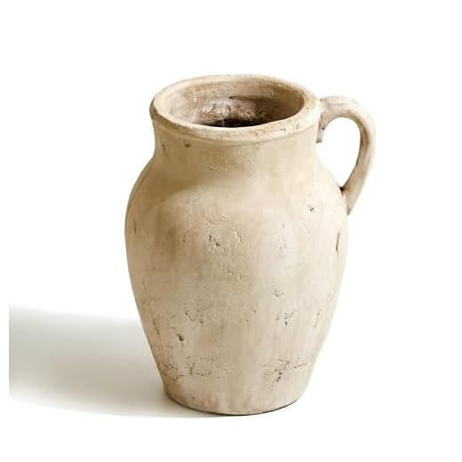 LB2 Rustic Ceramic Vase, 10.6" Tall Zen Style vase, Terra Cotta Pitcher, Distressed Farmhouse Decor, Pottery Decorative Flower Vase for Home Decor