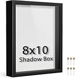 8x10 Shadow Box Frame | Soft Linen Back & Push Pins Included, Polystyrene Glass Memory Display Case for...