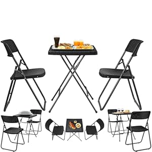 ecosa® Bistroset 3-teilig Balkontisch mit 2 Stühlen Gartentisch klappbar - Balkonset klappbare Stühle - Sitzgruppe Balkonmöbel Wetterfest Gartenmöbelset Rattan Optik aus robustem 600D Oxford PVC