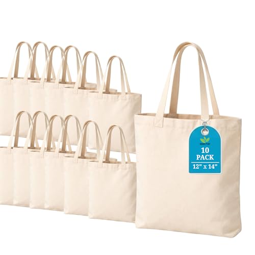 Image of 12x14 Inch Plain Canvas Tote Bag | 10 Pcs | 12 Pcs | 24 Pcs | 50 Pcs | 100 Pcs | 100% Organic Reusable 150 GSM Cotton Handbag for Shopping, Daily Use, Grocery, Craft Diy Painting and Storage