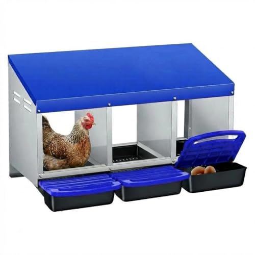 Chicken Nesting Boxes Heavy-Duty 8-Compartment Metal Chicken Nesting Box Removable Tray Ventilation Holes Easy Egg Collection Rustproof Galvanized Steel - Blue - 3 - Slot