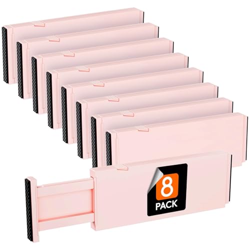 Image of Lifewit 8 Pack Drawer Dividers 4" High, 11-17" Adjustable Dresser Drawer Organizers for Clothes, Expandable Dresser Separators in Bedroom/Bathroom/Kitchen/Vanity/Office Organization and Storage, Pink