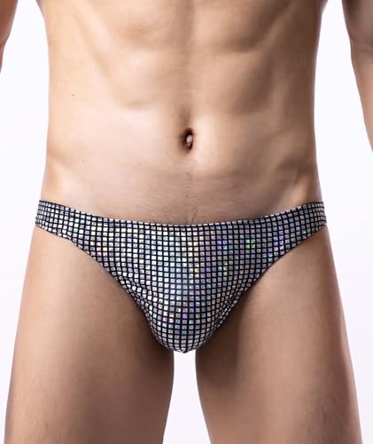 Men's Sexy Brief Underwear with Pouch Low Rise Colorful Shiny Glow Underpants Stretch Short Lingerie