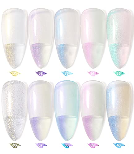 Douborq 10 Colors Clear Gel Nail Polish Set Pearl Chrome Jelly Gel Polish Kit Mermaid Shell Shimmer Nail Gel Soak Off Uv Gel For Salon Home Diy Manicure Use #TOP1