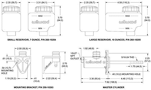 NEW WILWOOD COMPACT DESIGN MASTER CYLINDER KIT WITH REMOTE & DIRECT MOUNTED RESERVOIRS, 13/16" BORE