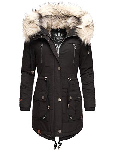Navahoo Damen Wintermantel Baumwollparka mit Kunstfell Kapuze Honigfee...