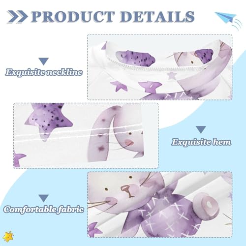 ALAZA Kids Rash Guard Girls Boys Toddler Swim Shirts Short Sleeve Purple Rabbit Star UPF 50+ 3T3