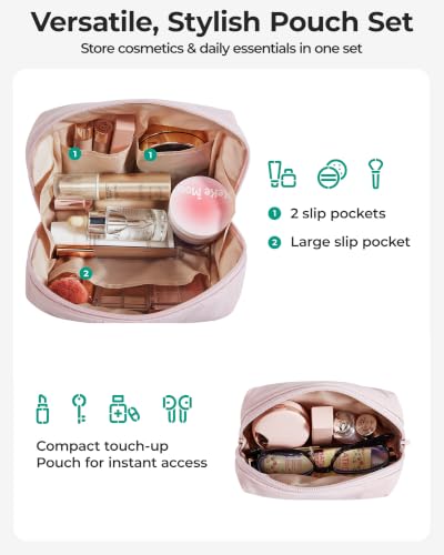Image of BAGSMART Puffy Padded Travel Makeup Bag Duo Large & Small for Women | Puffy Padded, Travel Cosmetic Organizer Set, Large Toiletry Bag & Small Purse Pouch, Travel Essentials