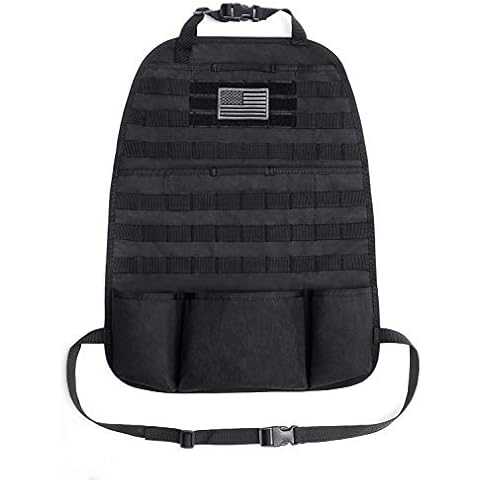 Tacticool Car Seat Back Organizer - Upgraded Tactical Molle Vehicle Panel Universal Fit Car Seat Cover Protector with Extra USA Flag Patch (Black) Cover