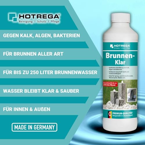 HOTREGA Brunnen-Klar 500 ml | Brunnenreiniger gegen Kalk Algen und Bakterien | für Innen- und Außenbereich | geeignet für Zier- und Gartenanlagen