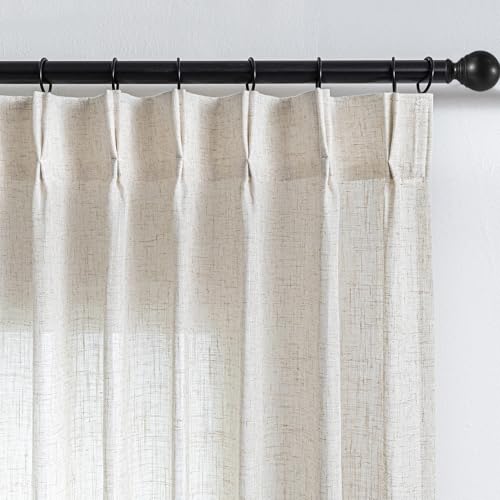 Image of MYSKY HOME Linen Curtains for Living Room, Natural Semi Sheer Curtains & Drapes 84 Inches Length 2 Panels Set Pinch Pleated Farmhouse Country Boho Style Back Tab Draperies for Sliding Door, 40" Wide