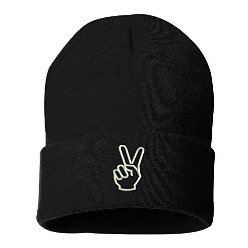 Prfcto Lifestyle Peace Sign Embroidered Beanie Cuffed Cap - Unisex (Black)