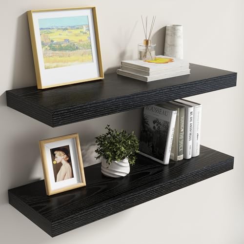 Image of Dreamland 30 Inch Black Floating Shelves for Wall,8 Inch Deep Floating Shelves,30 inch W x 8 inch D Wall Shelves for Bedroom,Living Room, Kitchen,Bathroom,Set of 2