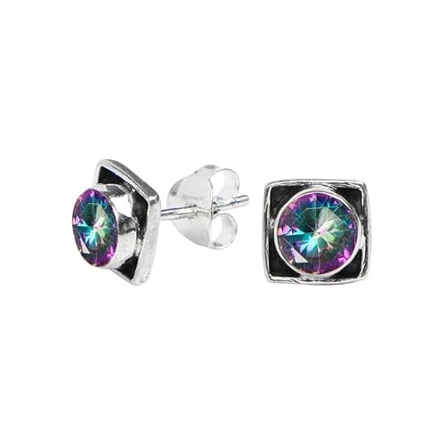 Silvebiz Mystic Topaz Stone Stud Earring, 925 Sterling Silver Stud Earring For Women, Natural Gemstone Stud Earring