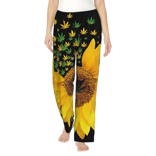 Pantalon de pyjama tournesol pour femme en polyester doux ample