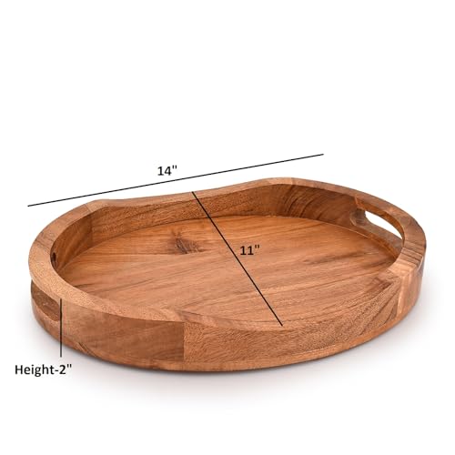 Plateau en bois d'acacia rectangulaire avec poignées pour décoration de table - 6