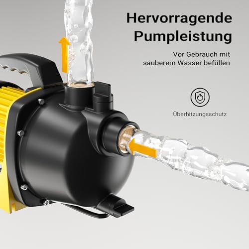 Wiltec Gartenpumpe 2800l/h, 600W, mit Tragegriff & Wasserablassschraube, max. Förderhöhe 35m, für...