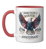 United States 1776 2026 Anniversary Patriotic Eagle Design Ceramic Mug, Red/White, 11oz